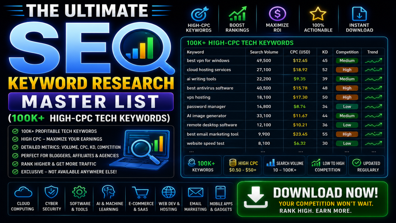 The Ultimate SEO Keyword Research Master List (100k+ High-CPC Tech Keywords)